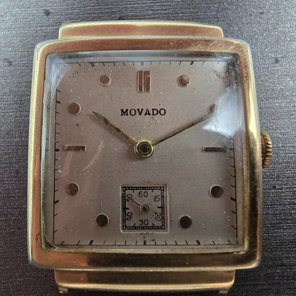 Movado Tank Watch Men 25mm White Dial 14K Gold Filled Manual Wind Cal 470 Runs1