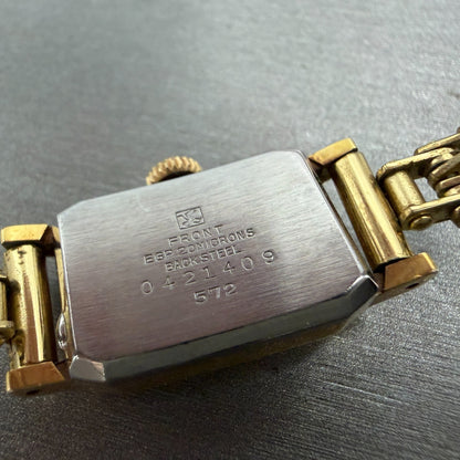 Seiko Solar Tank Watch Women 15mm White Dial Gold Tone Rectangle 572 Manual Runs9