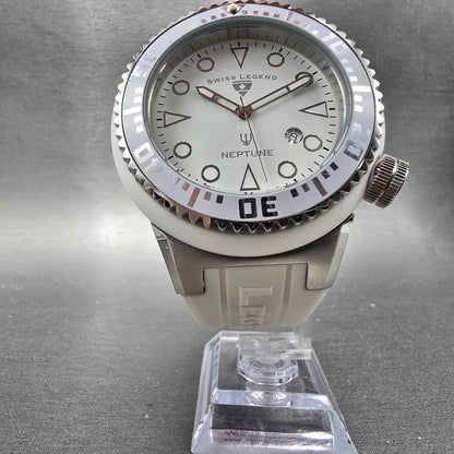 Swiss Legend Neptune Watch Men 52mm White Dial Steel Date Round New Battery5