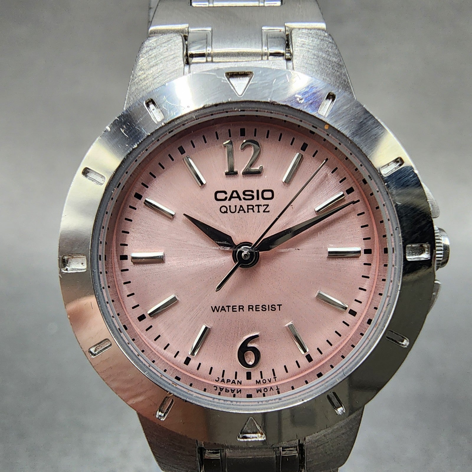 Casio Watch Women 24mm Pink Dial Silver Tone Round LTP1177 New Battery1