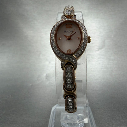 Bulova Watch Women 17mm MOP Dial Rose Gold Oval 98L200 New Battery Gem Set5