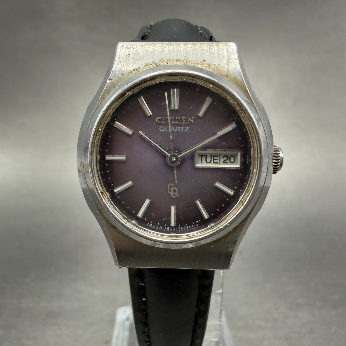 Citizen CQ Watch Women 26mm Purple Dial Silver Tone Daydate Round New Battery AB0