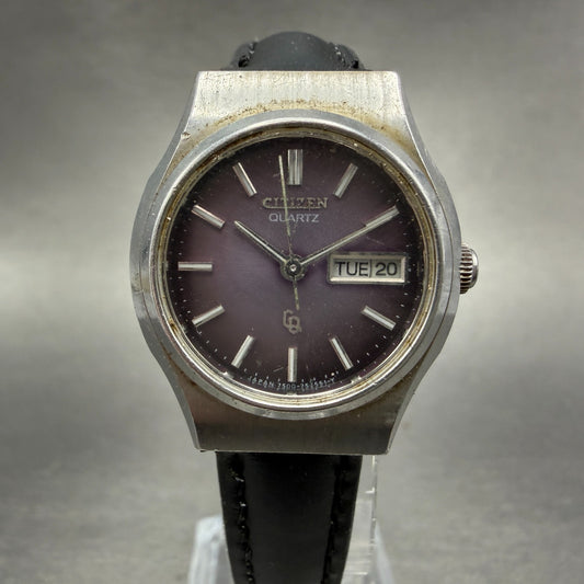 Citizen CQ Watch Women 26mm Purple Dial Silver Tone Daydate Round New Battery AB0