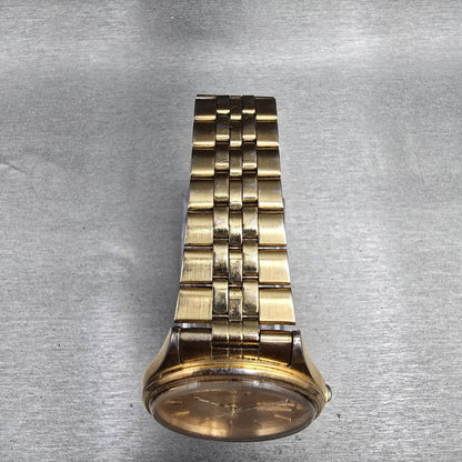 Seiko SQ Watch Men 34mm Gold Dial Gold Tone Daydate Round 5Y23-8049 New Batt JP14