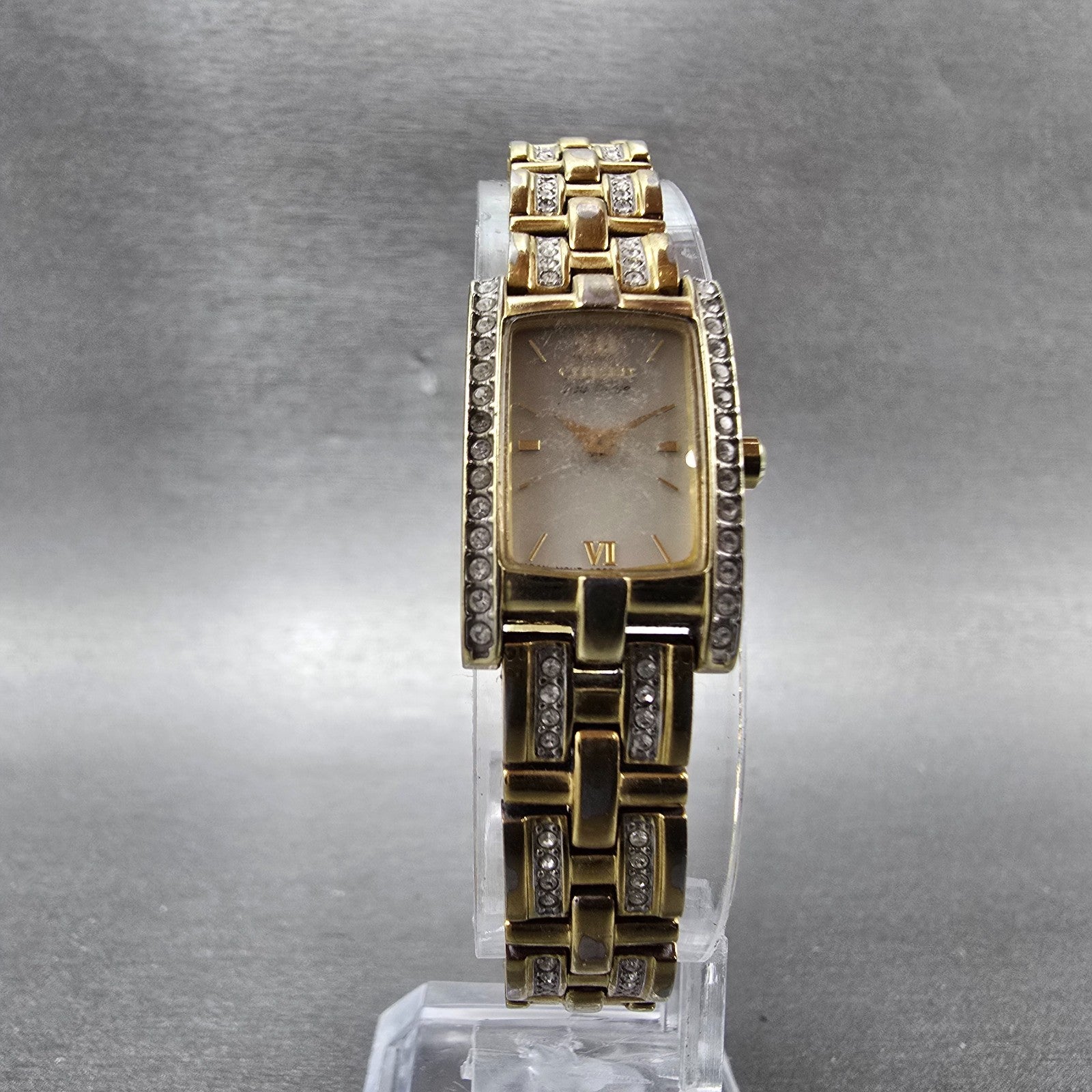 Citizen Eco-Drive Tank Watch Women 15mm White Dial Gold Tone G620-S028728 Runs5