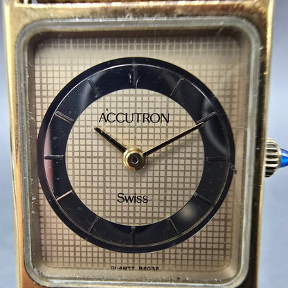 Bulova Accutron Tank Watch Women 20mm Champagne Dial Gold Tone New Battery VTG1