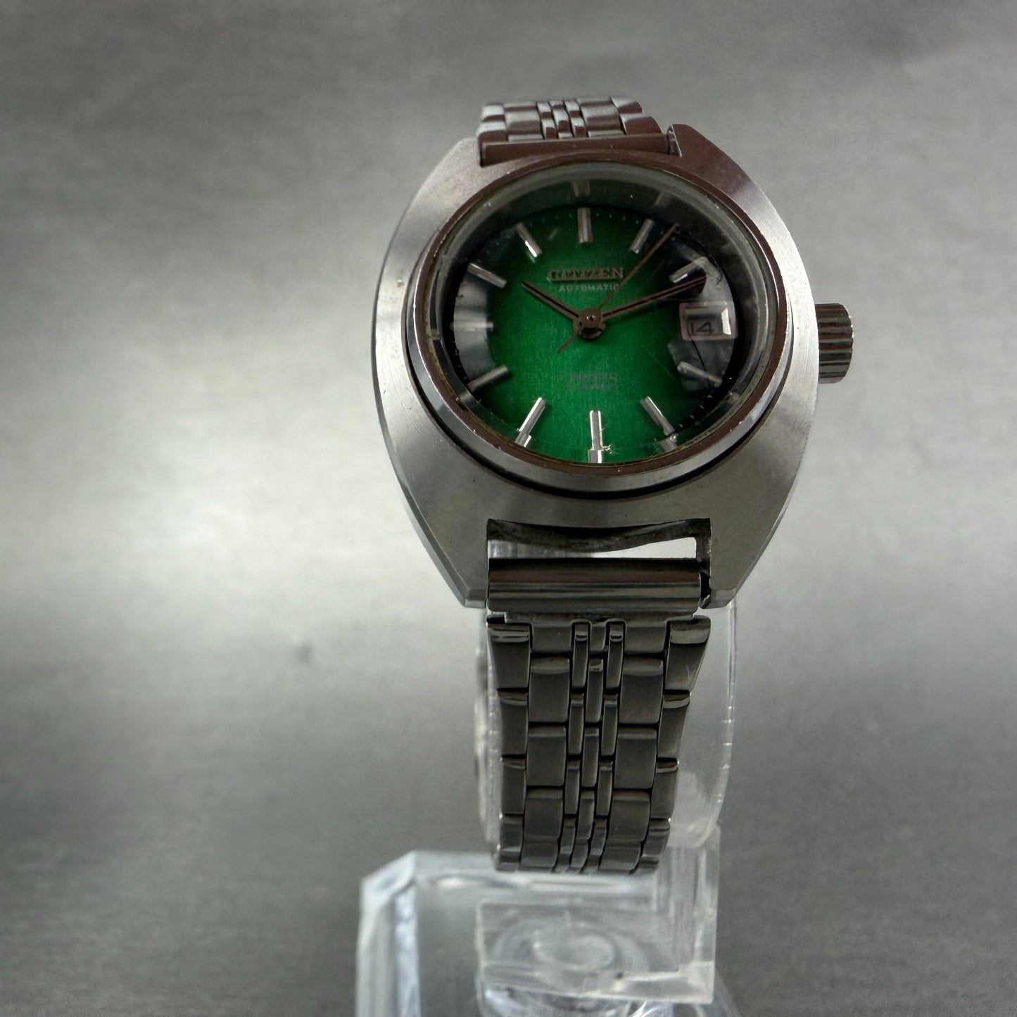Citizen Automatic Watch Women 26mm Green Dial Silver Tone Date 4-690834 Runs6