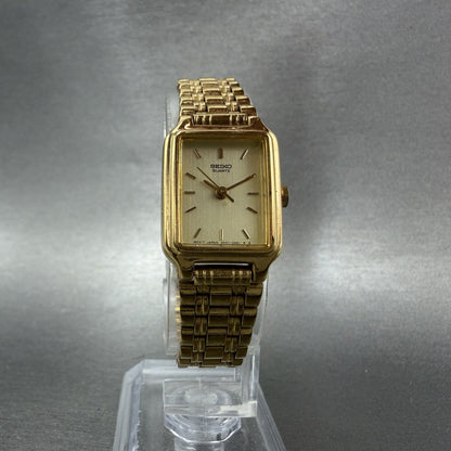 Seiko Tank Watch Women 18mm Champagne Dial Gold Tone Rectangle V401-5129 NewBatt5