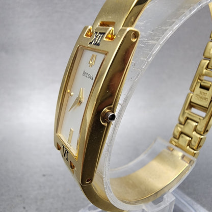 Bulova Tank Watch Women 15mm Silver Dial Gold Tone 97T46 New Battery READ!!!!!!!2