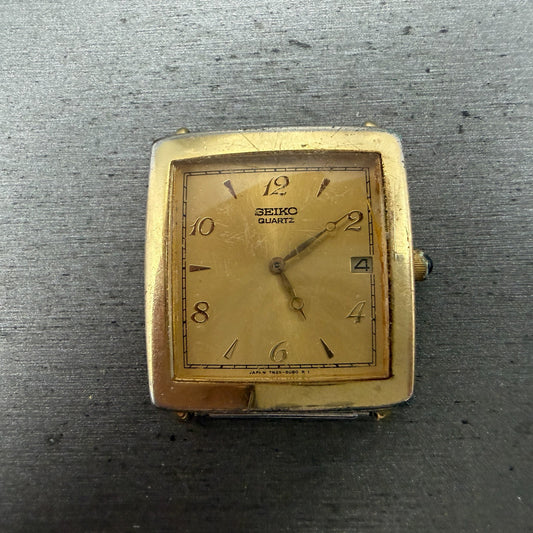 Seiko Tank Watch Men 29mm Champagne Dial Gold Tone Date Rectangle 7N29-5049 PART0