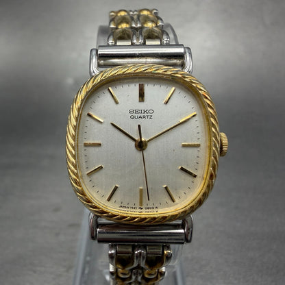 Seiko Watch Women 22mm Silver Dial Two Tone Oval 1421-5410 New Battery Vintage0