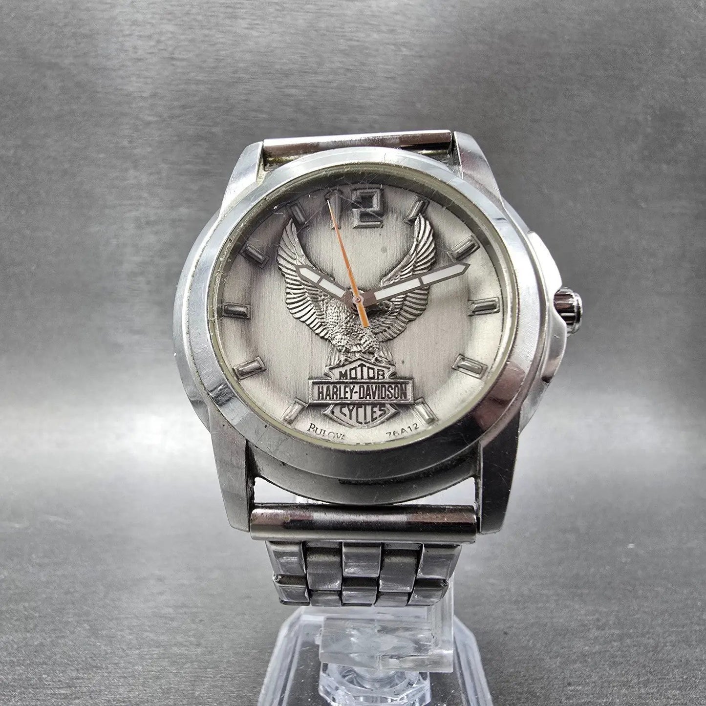 Bulova Harley Davidson Watch Men 40mm Silver Dial Silver Tone 76A12 New Battery5