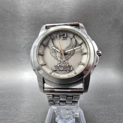 Bulova Harley Davidson Watch Men 40mm Silver Dial Silver Tone 76A12 New Battery5