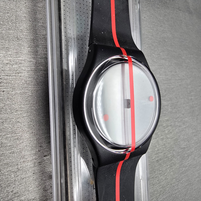 Swatch 360 Rouge Sur Blackout Watch Men 34mm Black Dial GZ119 New Battery NOS5