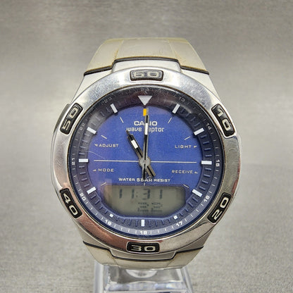 Casio Wave Ceptor Watch Men 41mm Blue Dial Silver Tone Analog Digital WVA105h0
