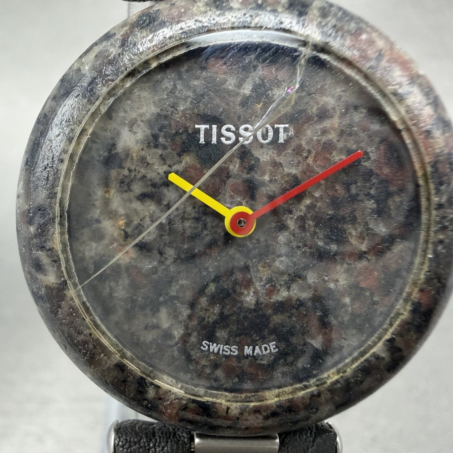 Tissot Rock Watch Women 30mm Gray Stone Dial Stone Case Round PARTS CRACKED!!!1