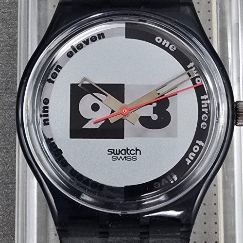 Swatch Nüni Watch Men 34mm Silver Dial Black Tone Round GM108 New Battery NOS1