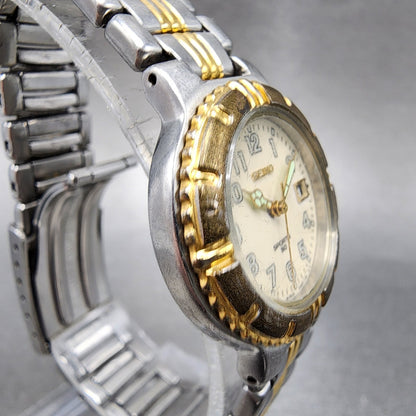 Seiko Sports 50 Watch Women 27mm Cream Dial Two Tone Date 7n820499 New Battery3