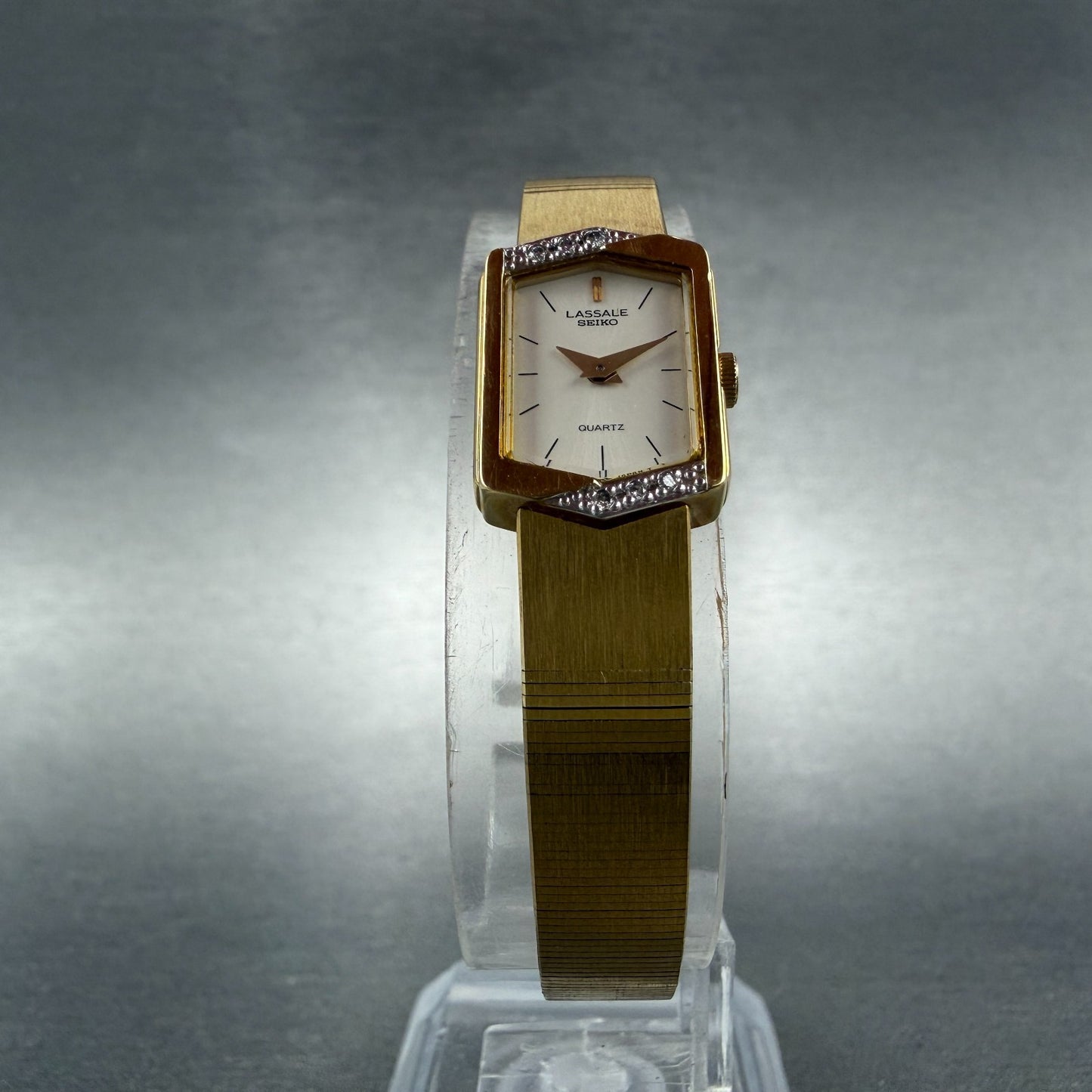 Seiko Lassale Watch Women 13mm White Dial Gold Tone Hexagon 1E50-5039 New Batt A5