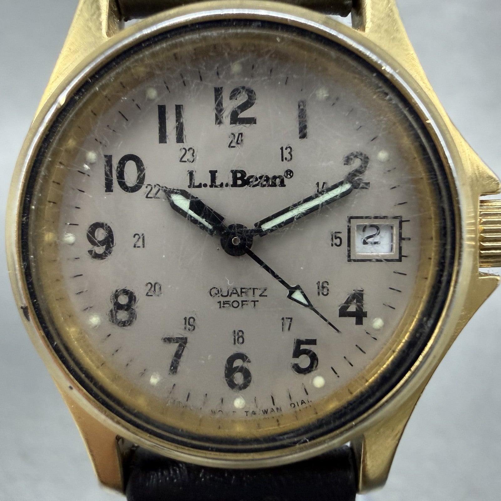 LL Bean Watch Women 27mm Gray Dial Gold Tone Date Round New Battery Vintage ABC1