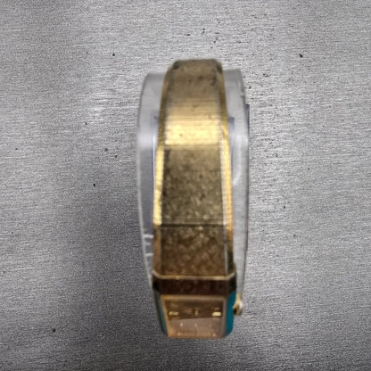 Seiko Watch Women 12mm Gold Dial Gold Tone Rectangle 2E20-5029 New Battery VTG4