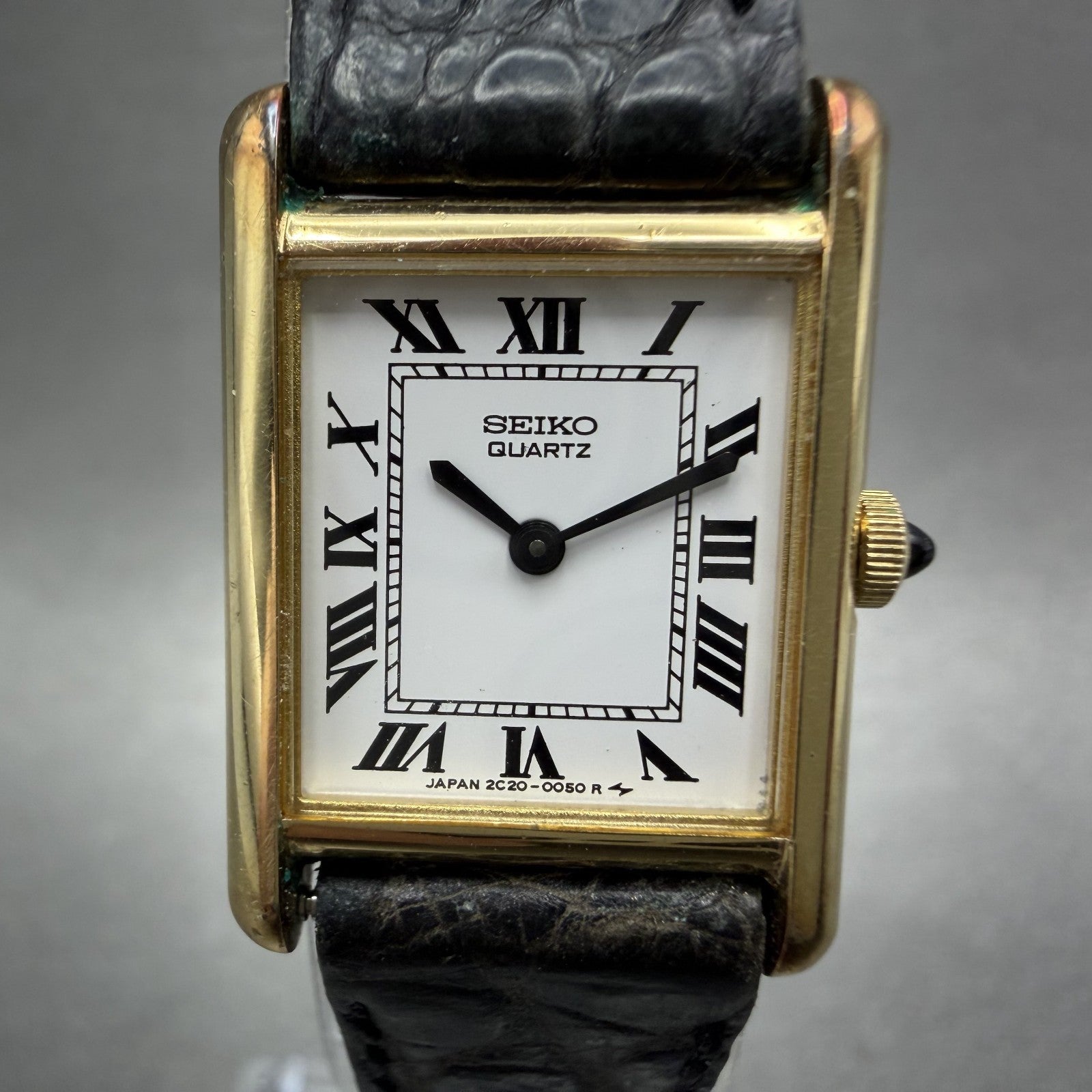 Seiko Tank watch Women 17mm White Dial Gold Tone Rectangle 2C205010 New Battery1