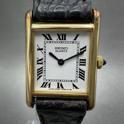Seiko Tank watch Women 17mm White Dial Gold Tone Rectangle 2C205010 New Battery1