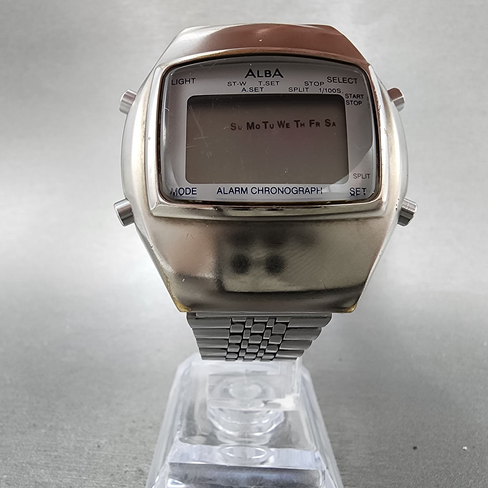 Seiko ALBA Digital Watch Men 39mm Silver Tone Alarm Chrono Y7354A10 PARTS6