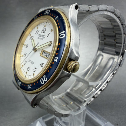 Seiko SQ Dive Watch Men 39mm White Dial Two Tone Daydate 5Y23-6130 New Battery2