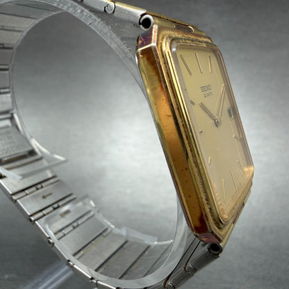 Seiko Tank Watch Men 28mm Champagne Dial Gold Tone Date 9029-5009 New Battery3
