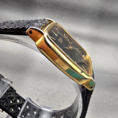 Citizen Watch Men 27mm Black Dial Gold Tone Date Rectangle 6010-K00128 New Batt3