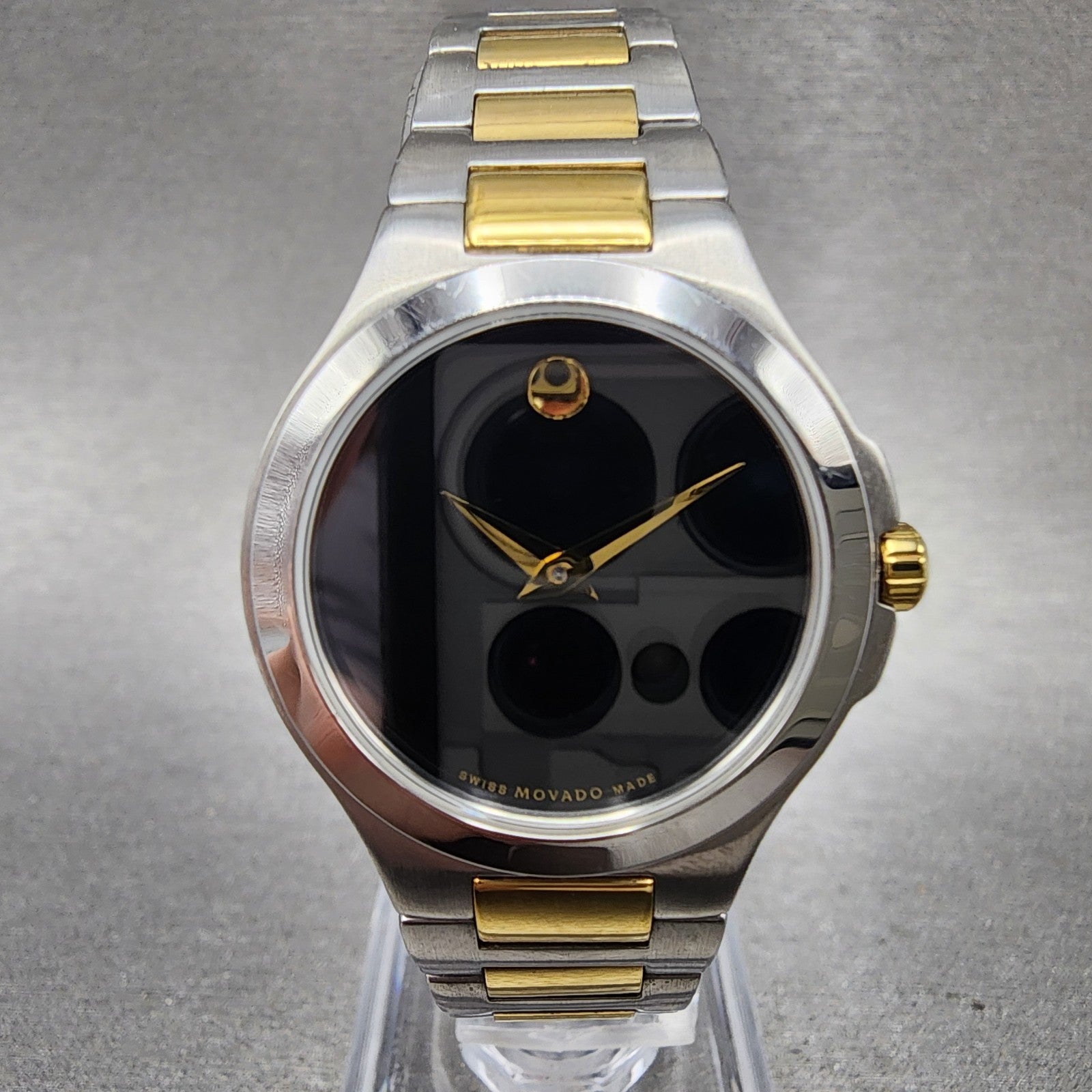 Movado Museum Watch Women 28mm Black Dial Two Tone Round 01.3.19.1296 New Batt0