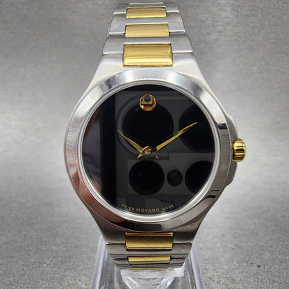Movado Museum Watch Women 28mm Black Dial Two Tone Round 01.3.19.1296 New Batt0