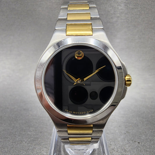 Movado Museum Watch Women 28mm Black Dial Two Tone Round 01.3.19.1296 New Batt0