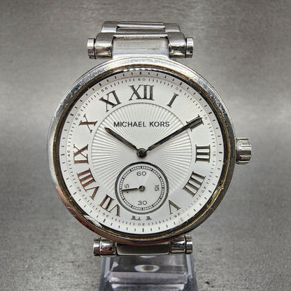 Michael Kors Skylar Watch Women 42mm White Dial Silver Tone MK5866 New Battery0