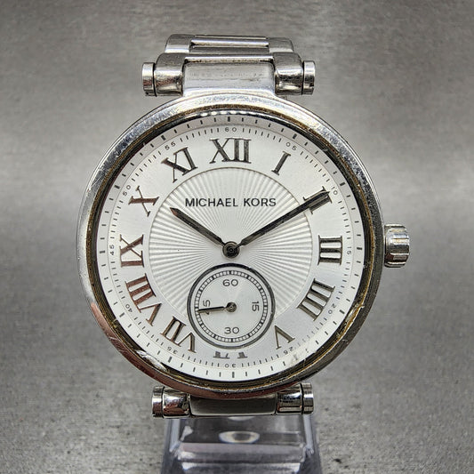 Michael Kors Skylar Watch Women 42mm White Dial Silver Tone MK5866 New Battery0