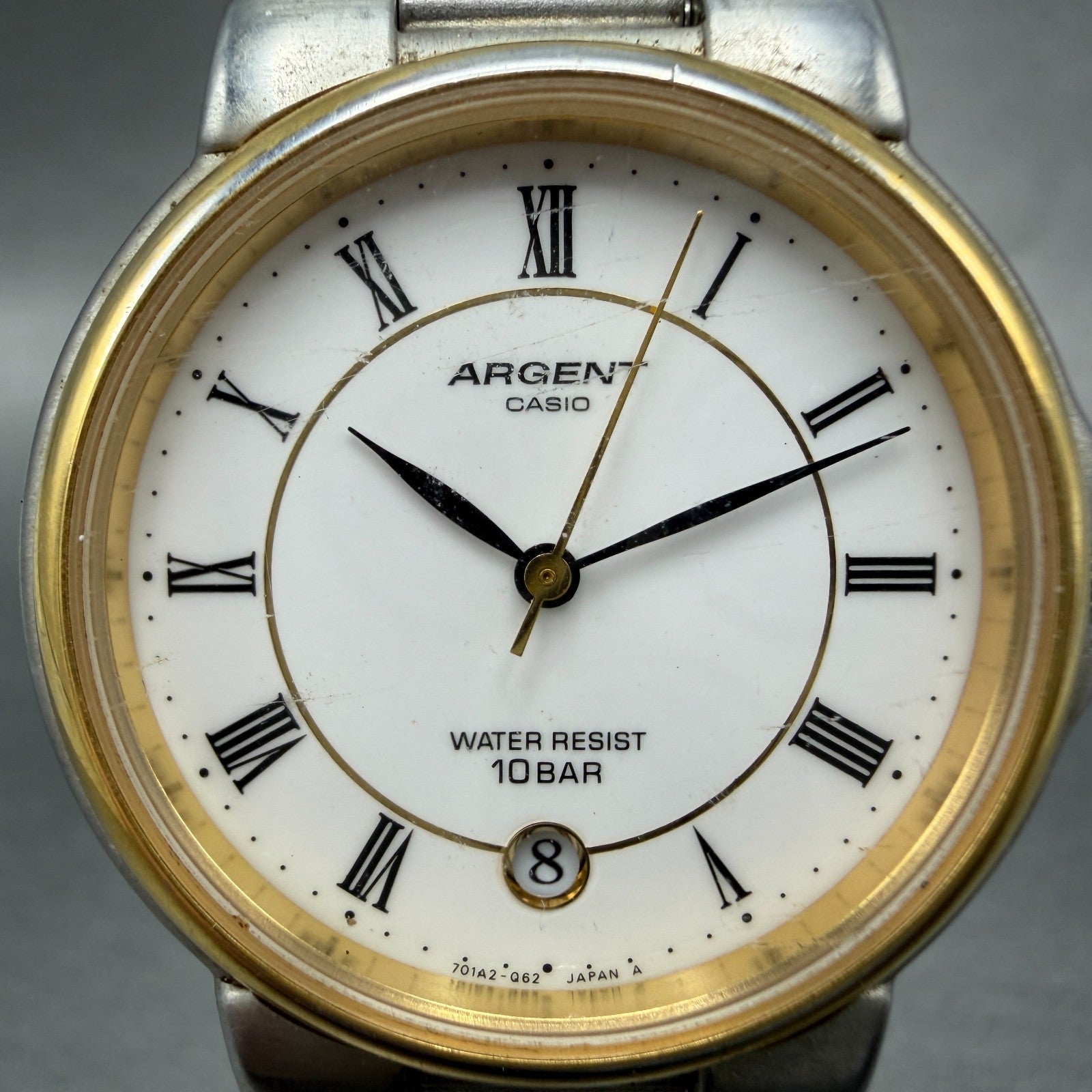 Casio Argent Watch Women 33mm White Dial Two Tone Date Round MTW-114 New battery1