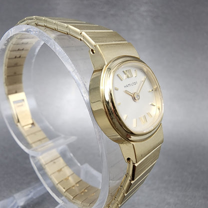 Hamilton Watch Women 19mm Cream Dial Gold Tone Rectangle Oval New Battery3