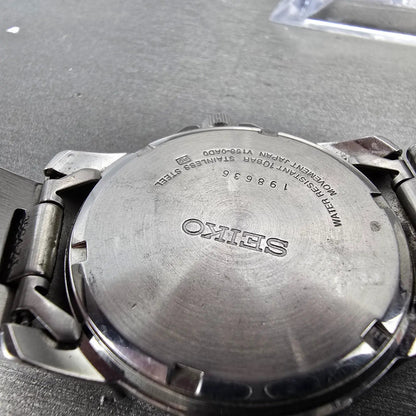 Seiko Solar Watch Men 39mm Black Dial Silver Tone Daydate Round V158-0AD0 Runs D9