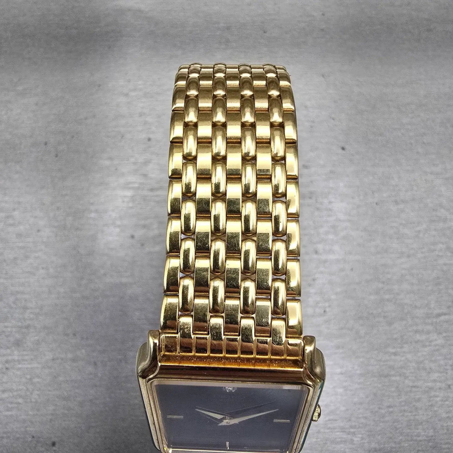 Seiko Watch Men 27mm Black Dial Gold Tone Rectangle 5Y30-5189 New Battery VTG4