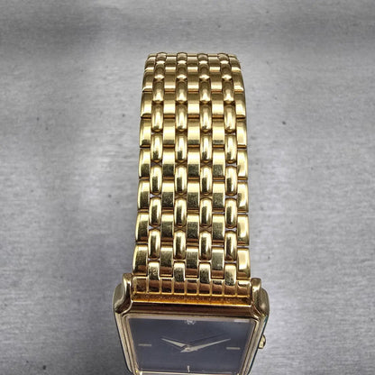 Seiko Watch Men 27mm Black Dial Gold Tone Rectangle 5Y30-5189 New Battery VTG4