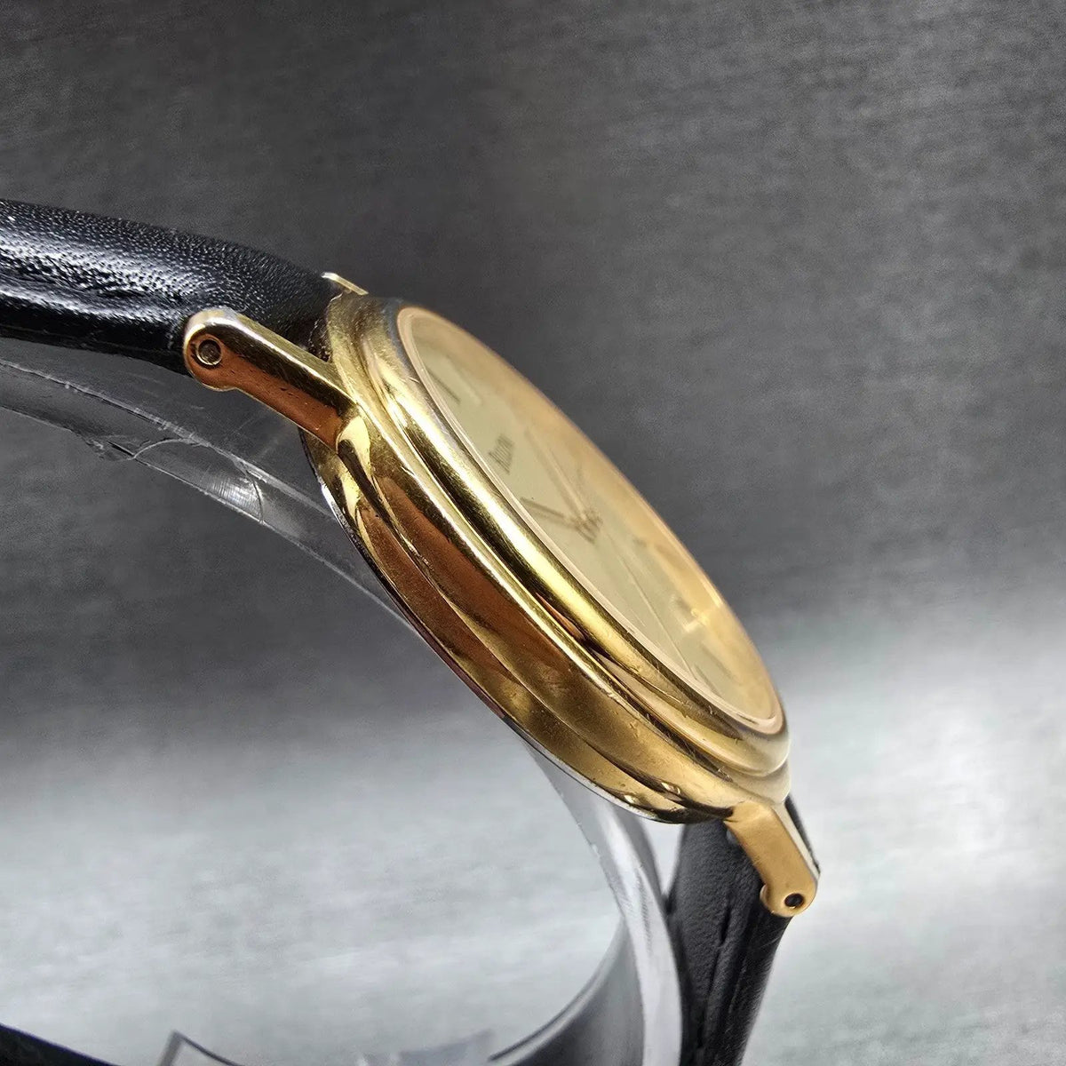 Bulova Watch Men 32mm Champagne Dial Gold Tone Round Leather  New Battery3