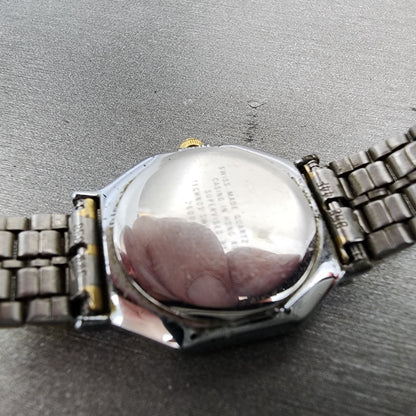 Technos Tank Watch Women 21mm White Dial Two Tone Rectangle New Battery9