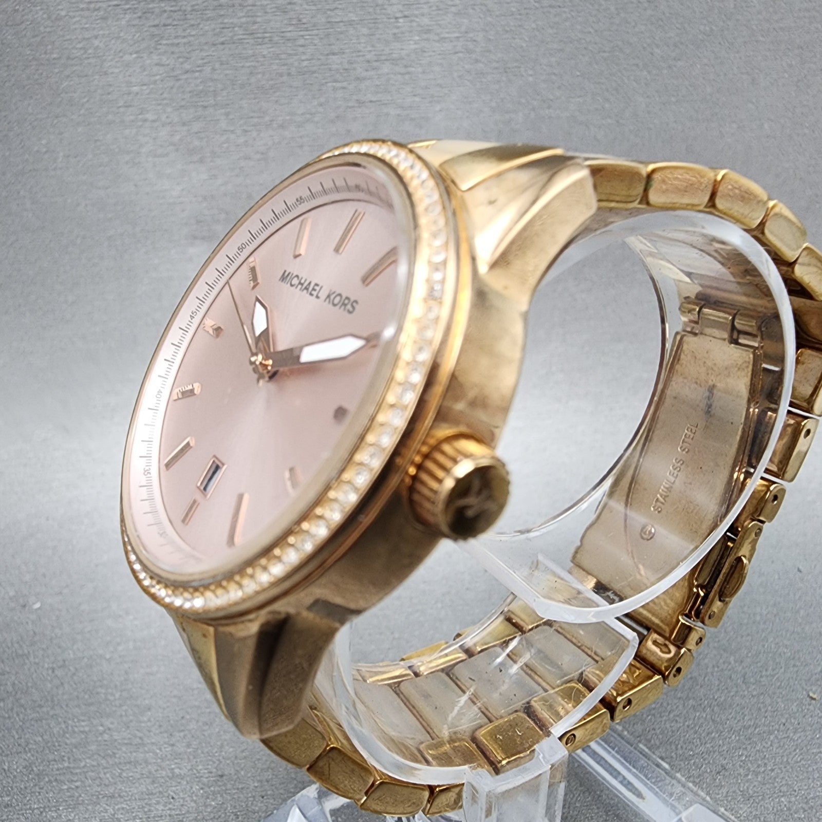 Michael Kors Ritz Watch Women 37mm Rose Dial Rose Gold Tone Date New Battery2