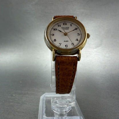 Seiko ALBA Watch Women 25mm White Dial Gold Tone Round V306-6390 New Battery AKL5