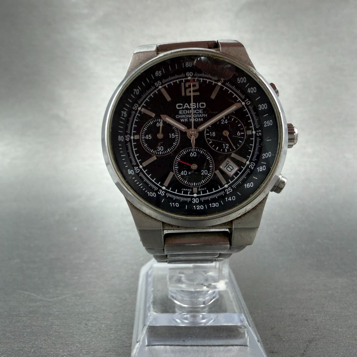 Casio Edifice Chronograph Watch Men 39mm Black Dial Steel Date EF-500 New Batt5