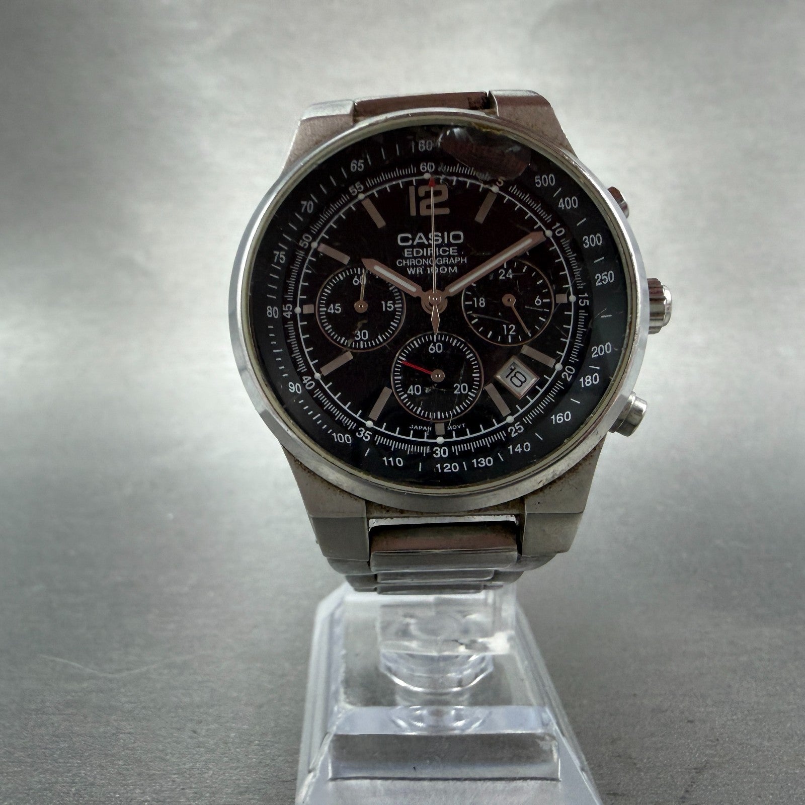 Casio Edifice Chronograph Watch Men 39mm Black Dial Steel Date EF-500 New Batt5