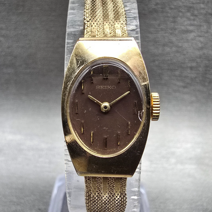Seiko Watch Women 15mm Brown Dial Gold Tone Oval 11-7039 Manual Wind Vintage JP20