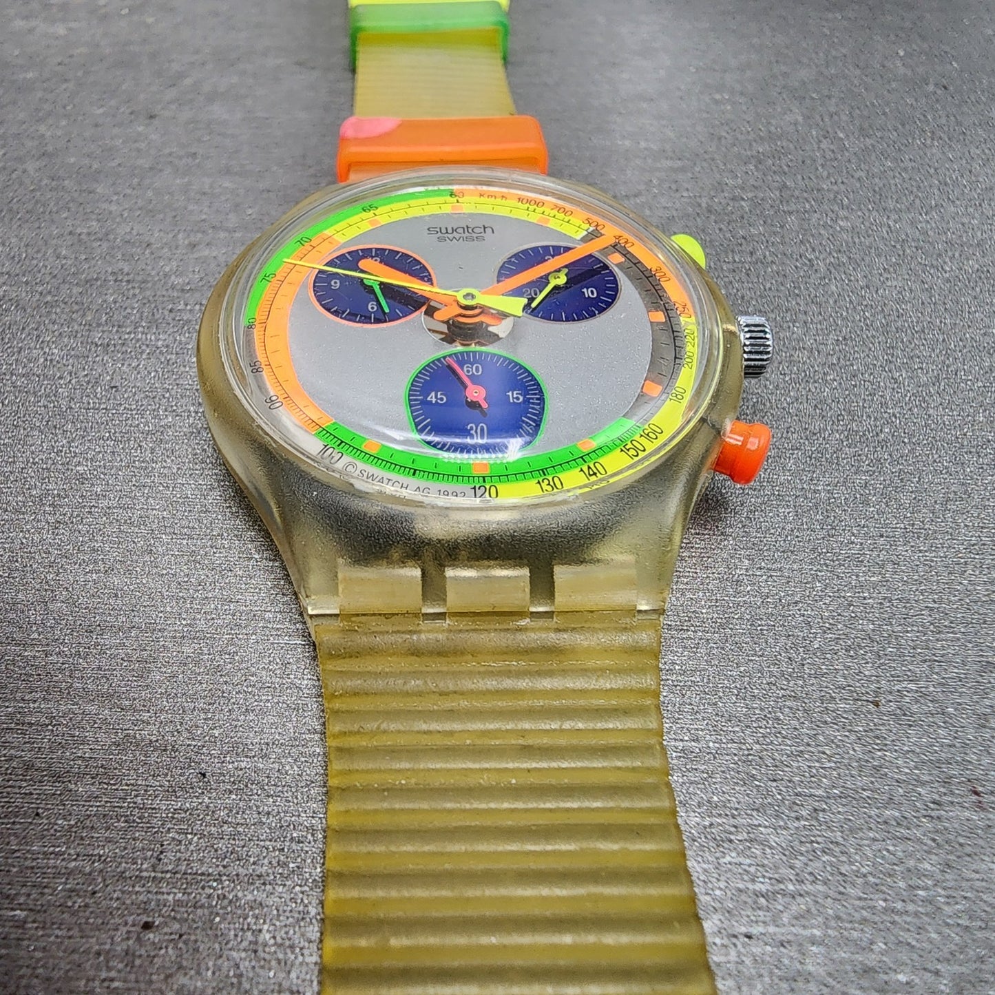 Swatch Jelly Stag Chrono Watch Men 37mm Silver Dial Clear Tone READ!!!! New Batt2