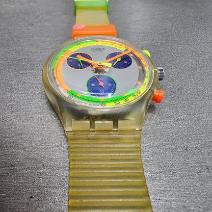 Swatch Jelly Stag Chrono Watch Men 37mm Silver Dial Clear Tone READ!!!! New Batt2